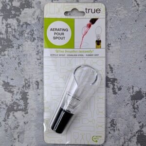 True Aerating Wine Pour Spout Clear Acrylic Stainless Steel Rubber‎ Grip NEW